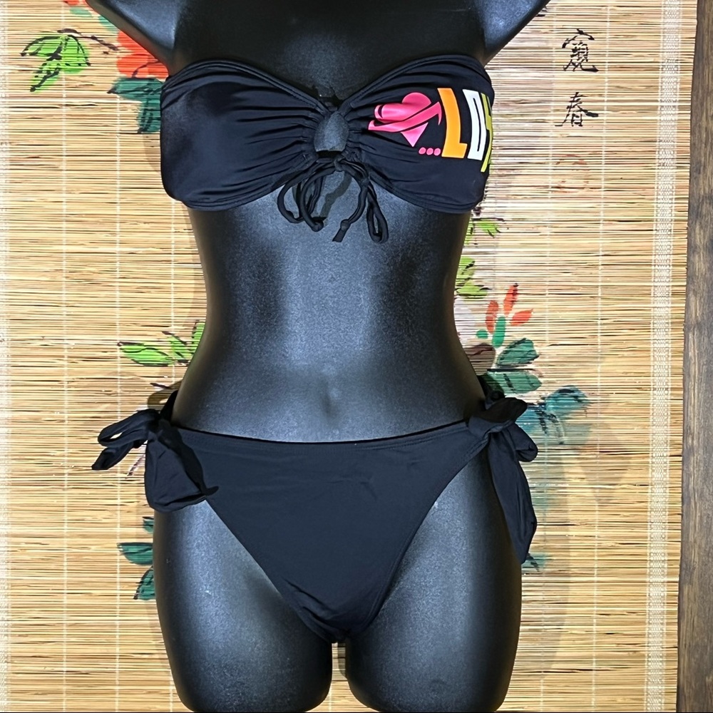 Lost Black Bandeau (M) Top And Side Tied Bikini (L) Bottom